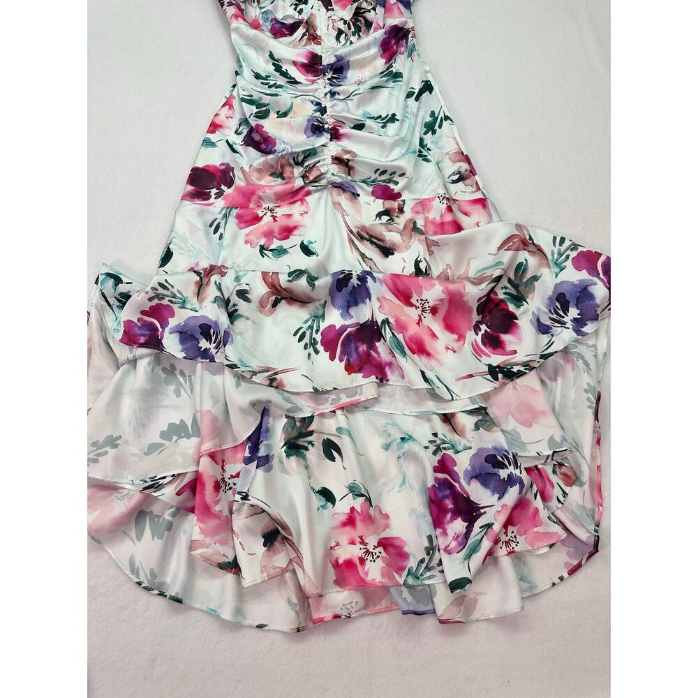 Parker Black Charlotte Watercolor Floral Satin High Low Midi Dress Size 4 - Picture 10 of 14